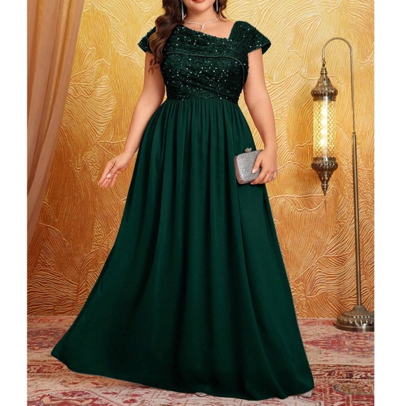 Plus Sequin Flowy High Waisted Party Formal Wedding Dress - Picture 1 of 11